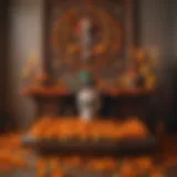 Vibrant altar adorned with marigolds and offerings for Dia de los Muertos