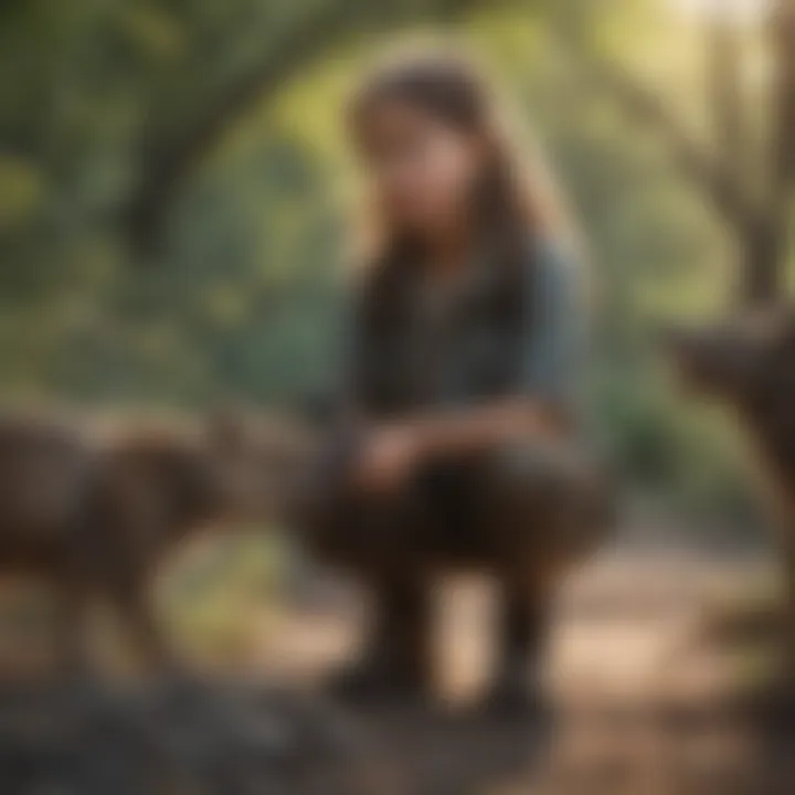 Children engaging with wildlife in a Texas natural habitat