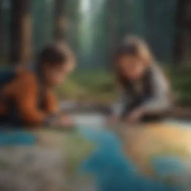 Illustration of children exploring a world map