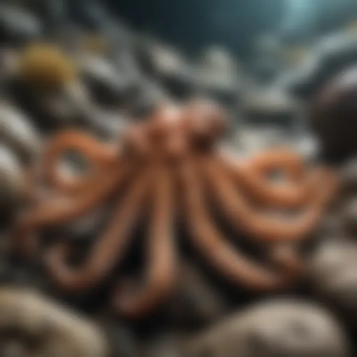 An intriguing octopus camouflaging among rocks on the ocean floor.