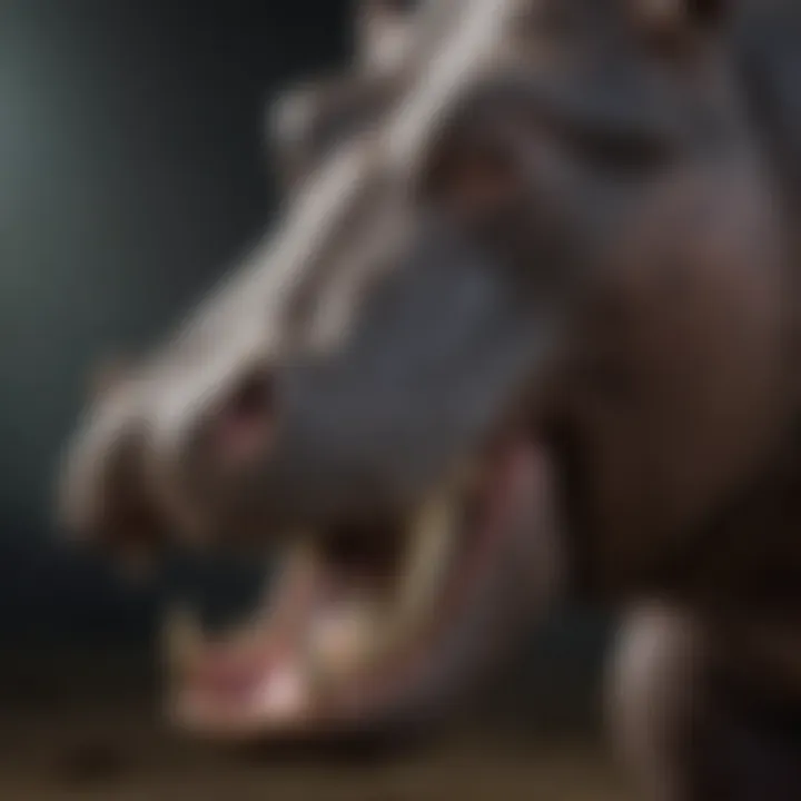 Close-up of a hippo displaying its massive jaw and tusks