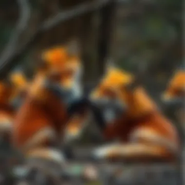 Red Foxes Playing Together A group of red foxes playing together, showcasing their social behaviors.