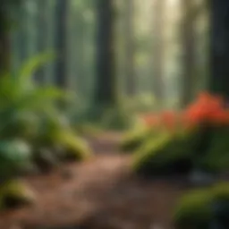 A vibrant forest scene showcasing diverse plant life