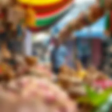 Vibrant market scene showcasing traditional Ghanaian crafts
