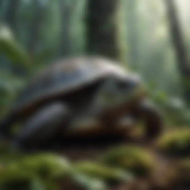 Turtle in Lush Rainforest Habitat