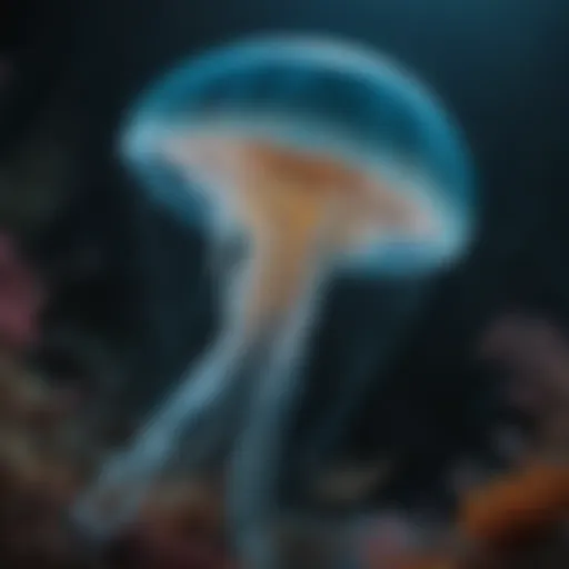 Majestic bioluminescent jellyfish floating in deep ocean