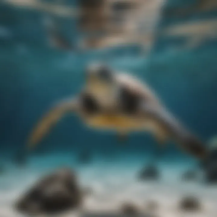 Graceful sea turtles gliding through crystal clear waters
