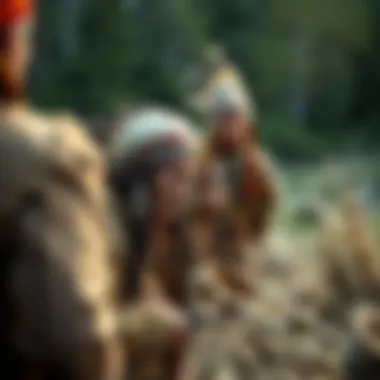 Cultural Exchange with Native American Tribes An artistic representation of a significant interaction between Lewis and Clark and Native American tribes.