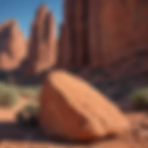 A majestic red rock formation in the Southwest under a clear blue sky