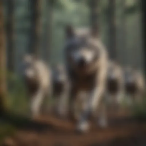 Majestic Alpha Wolf Leading the Pack Through Dense Forest