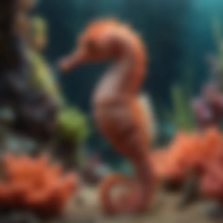 Majestic seahorse dancing in vibrant coral reef