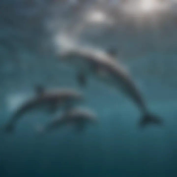 School of Graceful Dolphins swimming playfully in the ocean