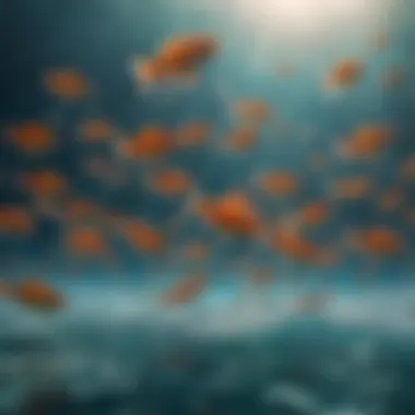 A school of colorful fish darting through the crystal-clear waters