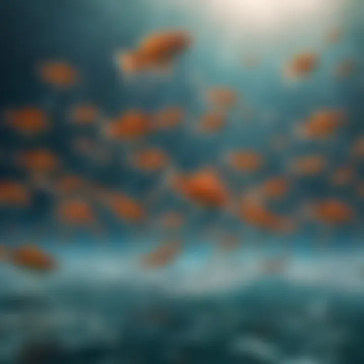 A school of colorful fish darting through the crystal-clear waters