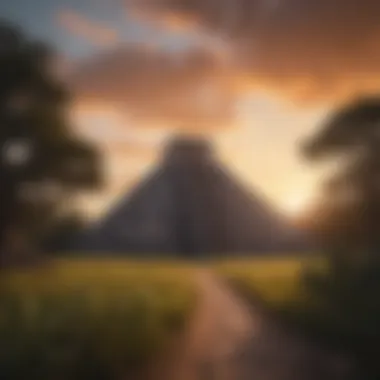 Ancient Mayan Temple Silhouetted Against Sunset