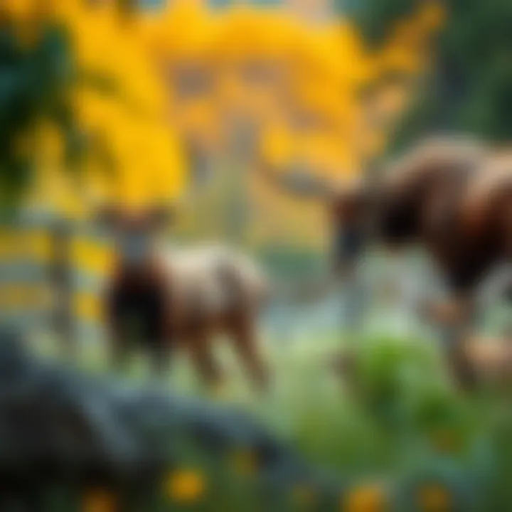 A vibrant scene depicting Montana's diverse wildlife in their natural habitat