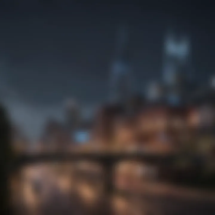 Night view of Nashville skyline with music venues illuminated