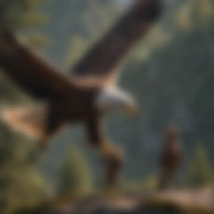 Artistic Illustration of Children Observing a Majestic Eagle Soaring