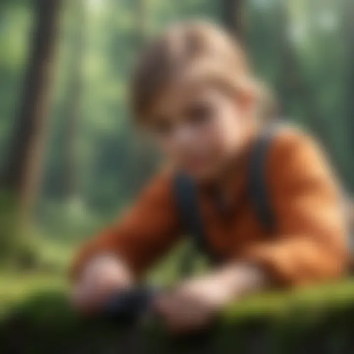 Child playing nature picture matching game