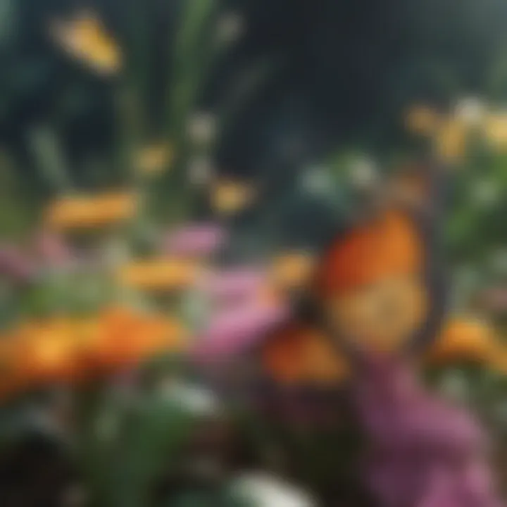 Illustration of Colorful Butterflies Fluttering Around Bright Flowers