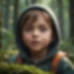 Illustration of a child immersed in a digital forest