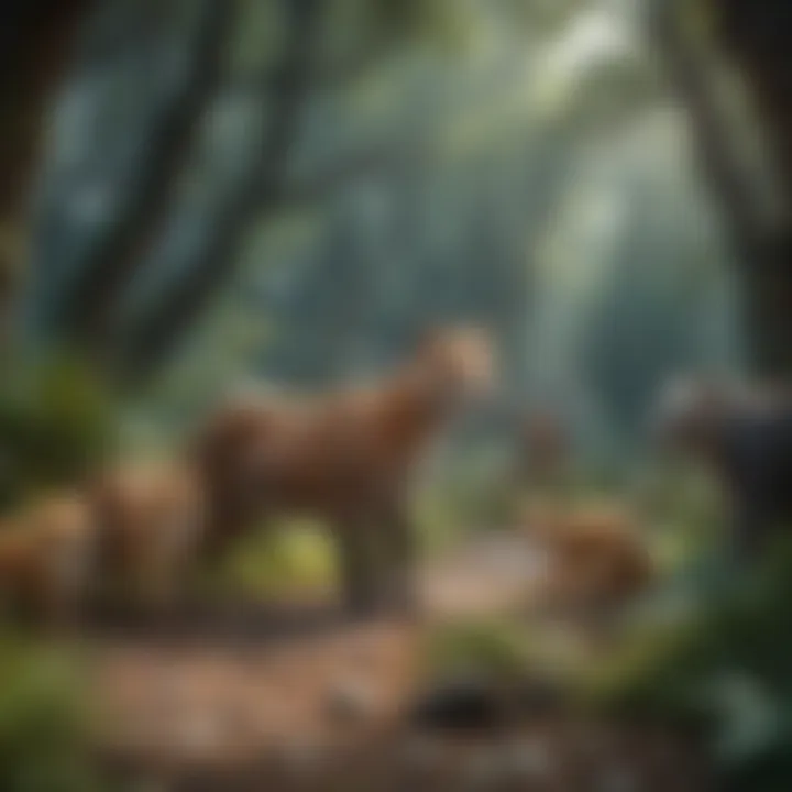 Illustration of diverse group of animals in a virtual ecosystem