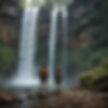 Mesmerizing Wonder of a Majestic Waterfall Youngsters marveling at a majestic waterfall