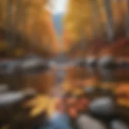 A picturesque view of the White Mountains in New Hampshire showcasing vibrant autumn foliage