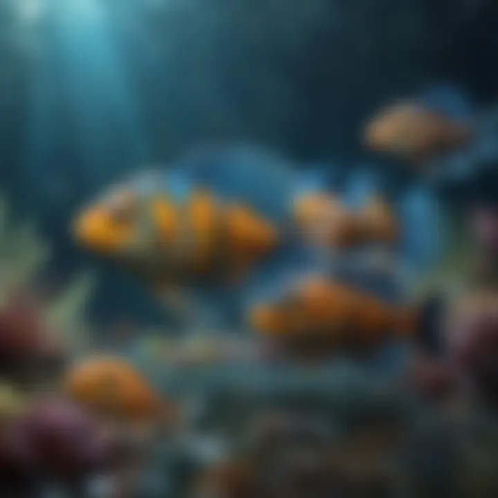 A school of colorful fish swimming through clear blue waters