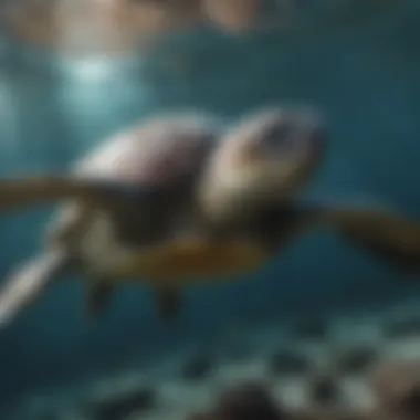 A majestic sea turtle gliding gracefully underwater