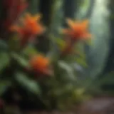 A diverse array of rainforest plants showcasing vibrant colors and unique shapes.