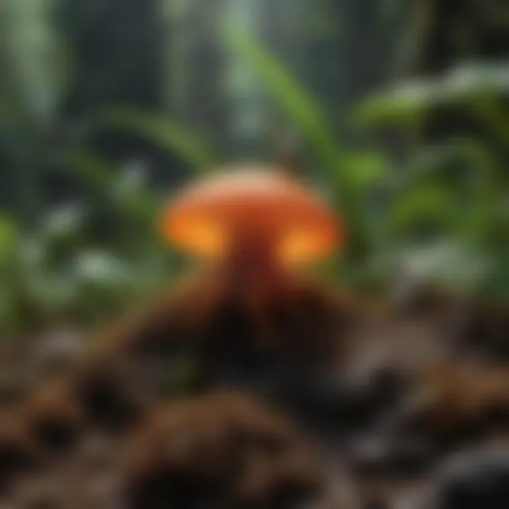 Small microorganisms in a rainforest soil, highlighting their essential role in the ecosystem.