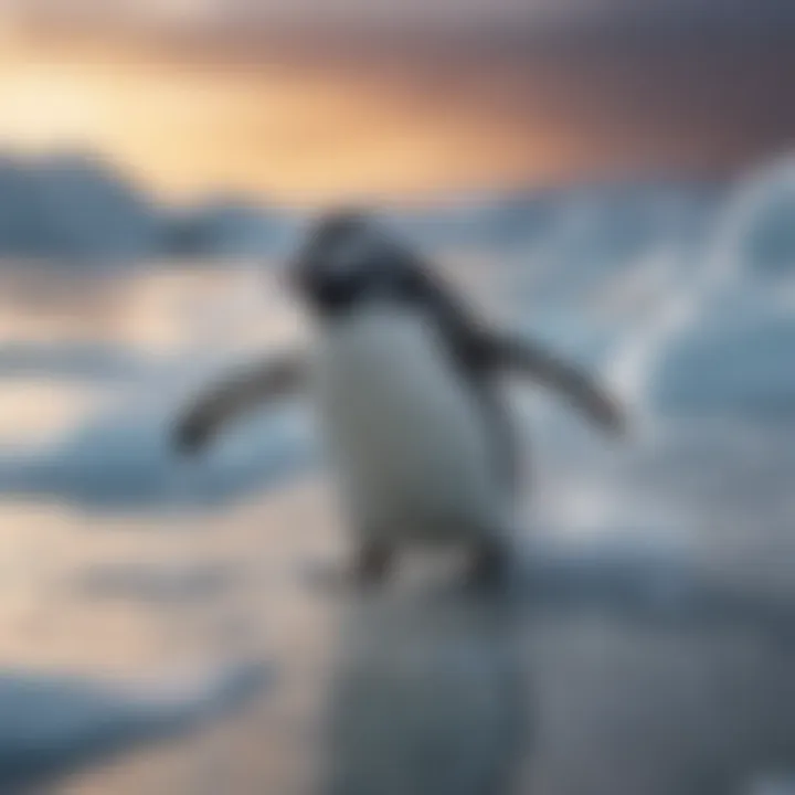 A playful penguin sliding joyfully on smooth ice