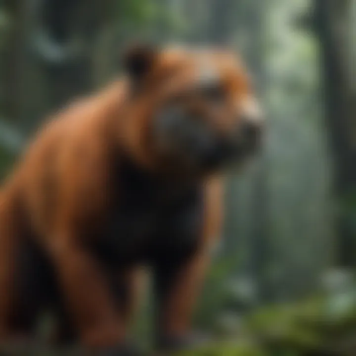 Threatened wildlife in a rainforest habitat.