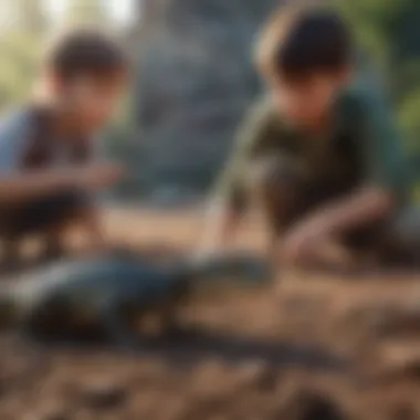 Children playing a reptile-themed outdoor game