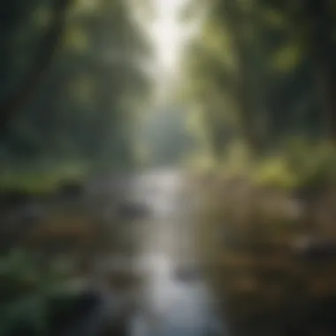 A serene river winding through a lush forest, inviting young explorers to discover its hidden wonders.