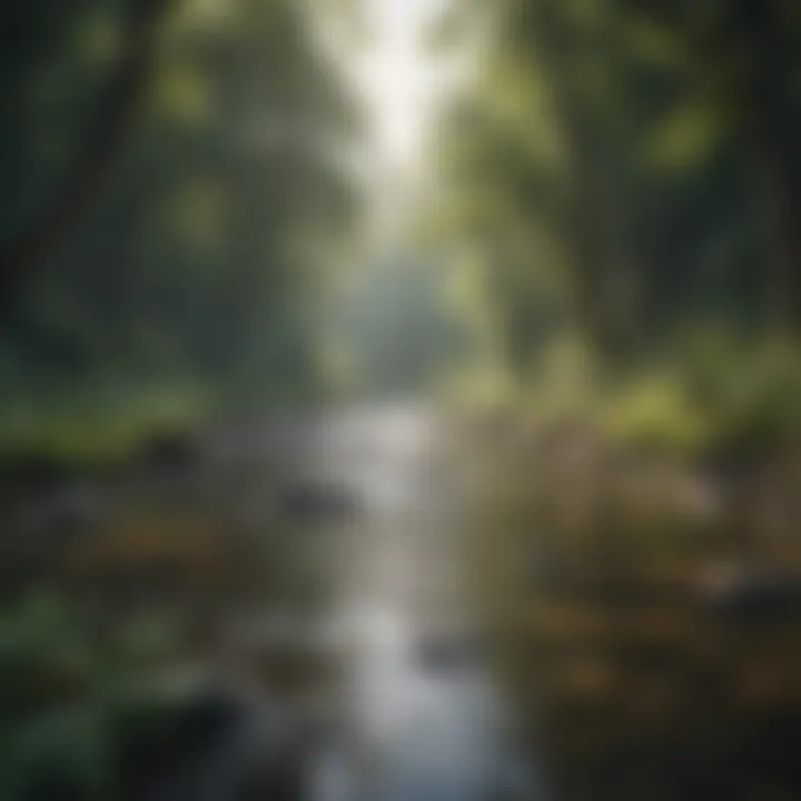 A serene river winding through a lush forest, inviting young explorers to discover its hidden wonders.