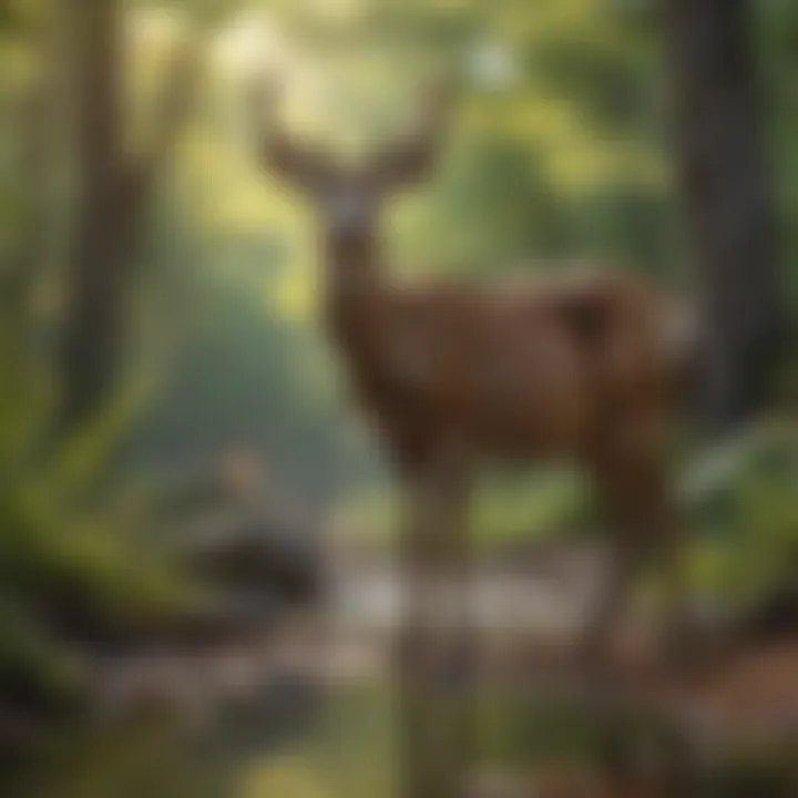 A diverse array of wildlife in Tennessee, featuring colorful birds and playful deer in their natural habitat.
