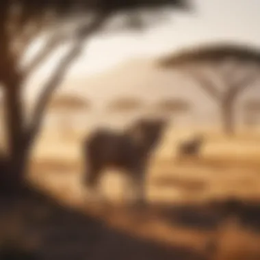 A majestic African savanna with roaming animals