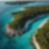 Aerial view of the stunning turquoise waters surrounding the islands of The Bahamas