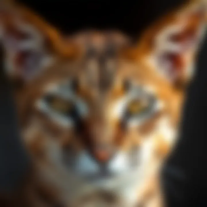 A close-up of a caracal's striking amber eyes, highlighting its keen hunting abilities.