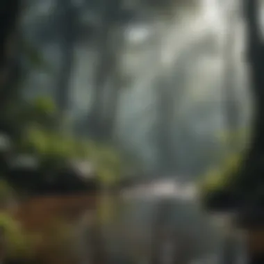 Moisture-laden air rising above a rainforest landscape