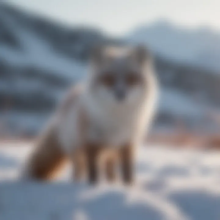 Arctic fox in snowy landscape showcasing seasonal color change