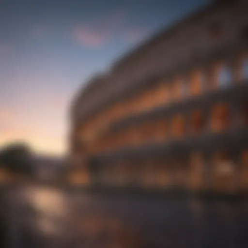 The Colosseum illuminated at dusk, showcasing its grandeur and historical significance.