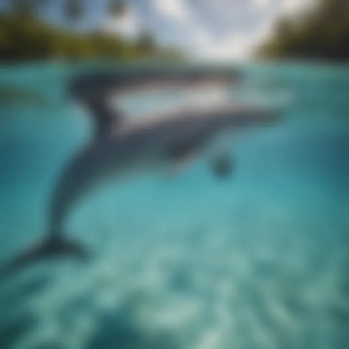 Dolphins swimming in crystal clear waters