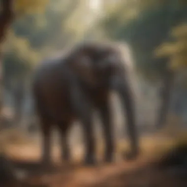 Elephant in Seasonal Environment An elephant interacting with its environment, showcasing seasonal changes