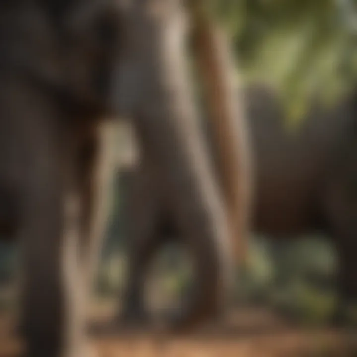 Food Selection by Elephant Trunk Close-up of an elephant's trunk selecting food from a tree