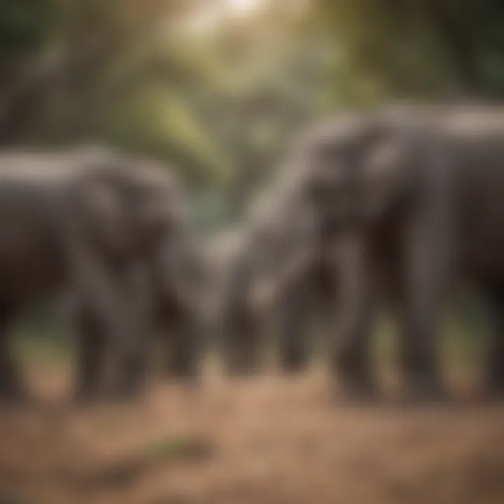 Herd of Elephants Foraging A herd of elephants foraging together in a natural habitat