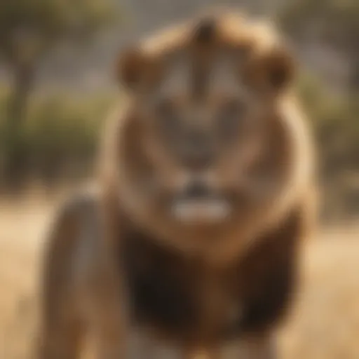 A majestic lion roaring in the savannah