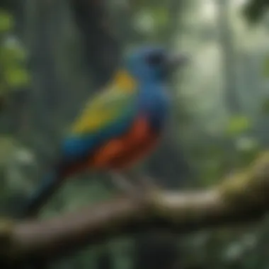Birds of the Rainforest A vibrant rainforest with various exotic birds perched on branches
